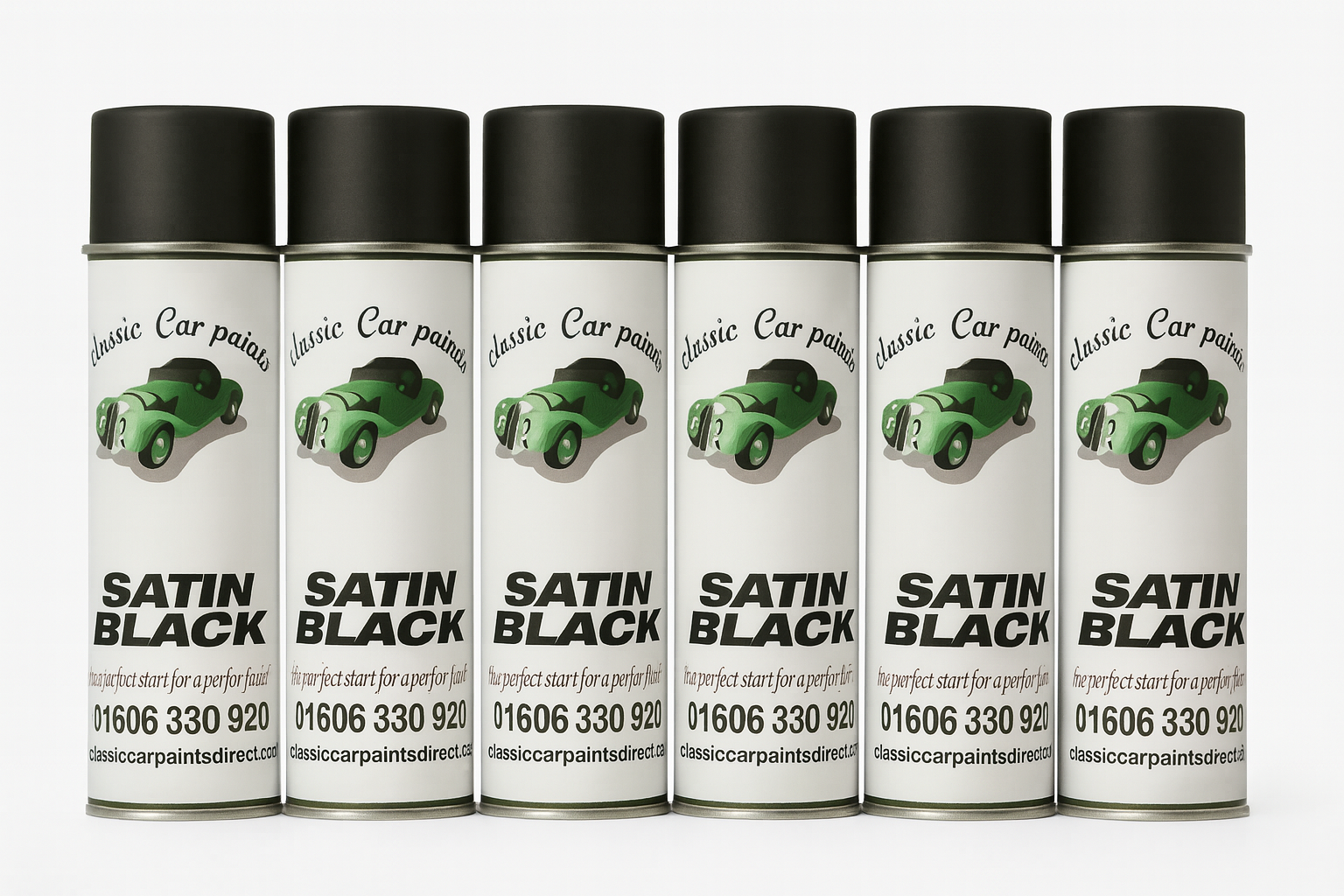 6 x Classic Car Paints Direct Satin Black Aerosol – 500ml