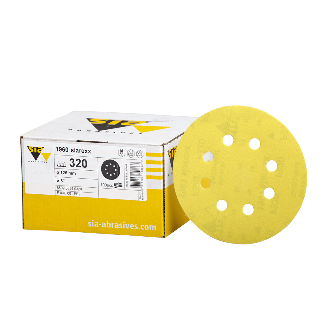 SIA Velcro Sanding Discs 150mm – Multi-Hole – Assorted Grits 40–500