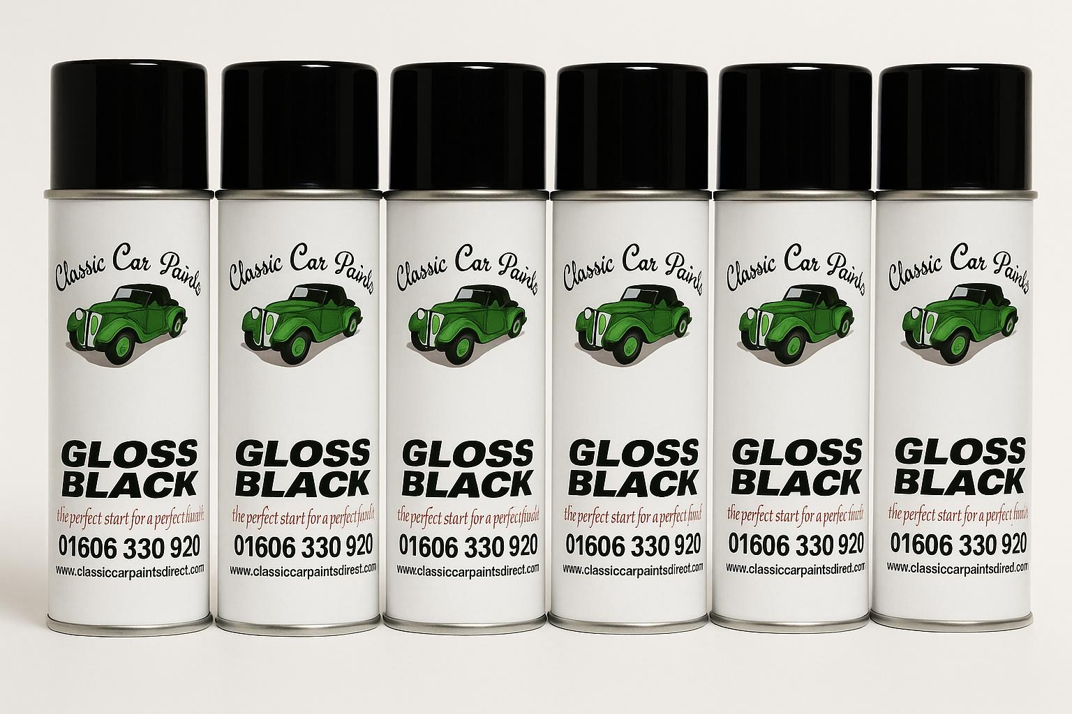 4 x Classic Car Paints Direct Gloss Black Aerosol – 500ml