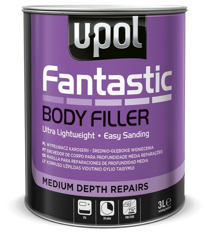 U-POL Fantastic Lightweight Body Filler 3kg – Premium Easy-Sand Multi-Purpose Car Body Repair Filler