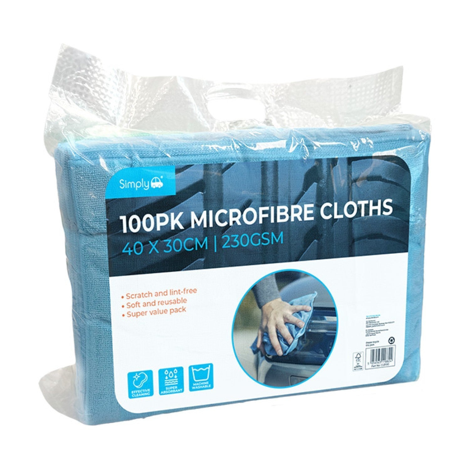 Simply Auto Microfibre Cloths 100 Pack – Ultra-Soft 30x40cm Multi-Purpose Cleaning Cloths